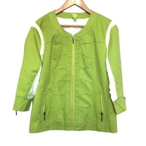 ADAM Jacobs green white mesh back 3/4 sleeve zip up jacket size Medium